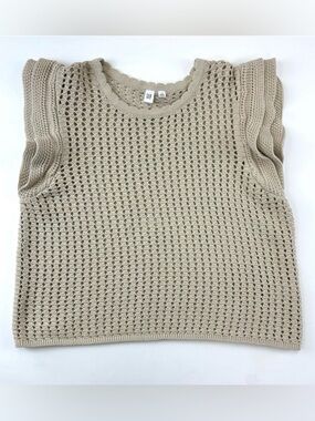 Gap cotton crochet ruffle top XL beige knit round neck Feminine Summer Neutral